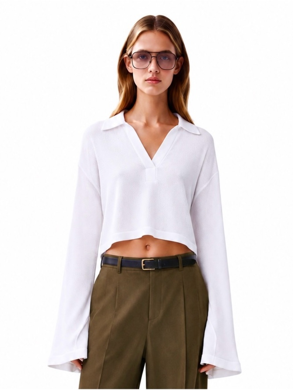 NWOT The Range Stark White Waffle Knit Cropped Polo as seen on Hailey Bieber | S